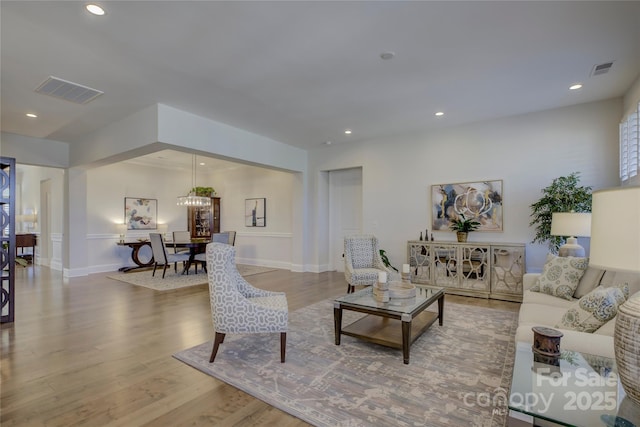 living room with hardwood / wood-style flooring