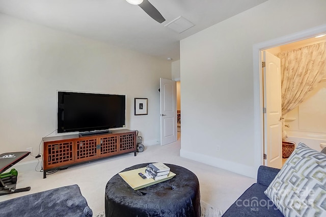 living room with light colored carpet