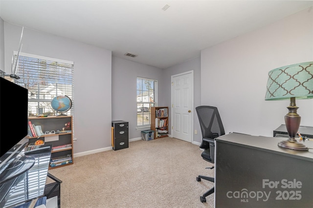 office featuring light colored carpet