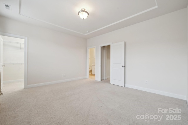 interior space featuring a spacious closet, light colored carpet, and a closet