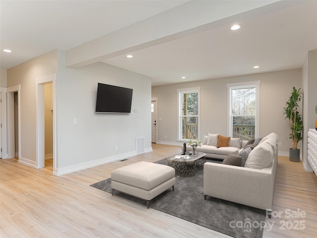 living room featuring light wood-type flooring