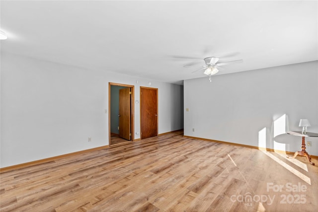 spare room featuring ceiling fan and light hardwood / wood-style flooring