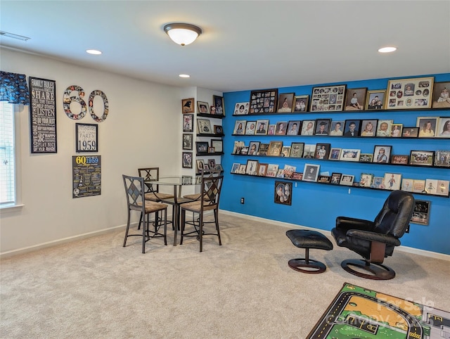 game room featuring carpet floors