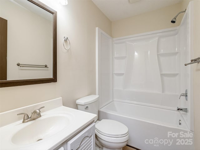 full bathroom with vanity, toilet, and shower / tub combination