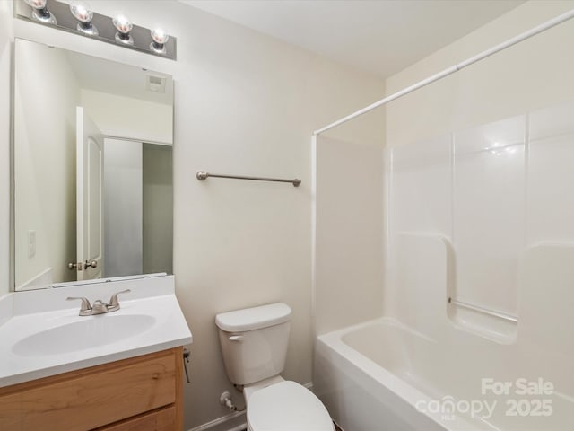 full bathroom with vanity, toilet, and shower / washtub combination