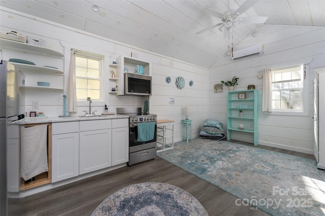 kitchen with white cabinets, stainless steel appliances, a wealth of natural light, and sink