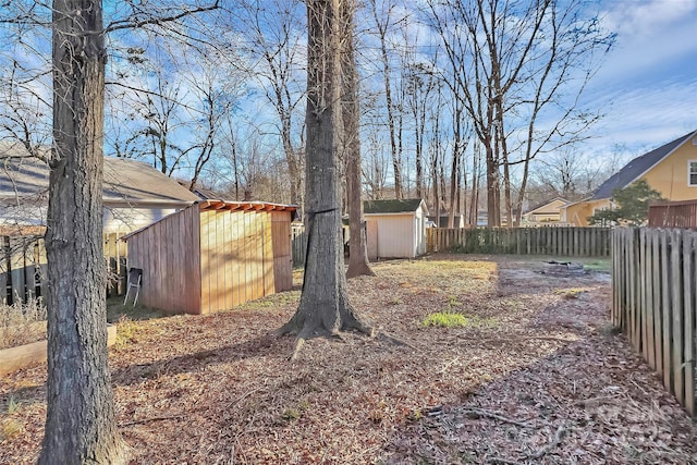 view of yard featuring a storage shed