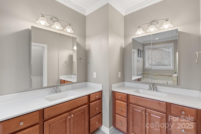 bathroom featuring vanity and crown molding