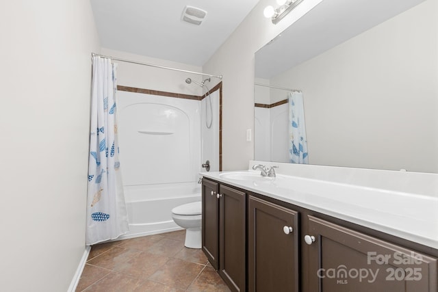 full bathroom featuring toilet, vanity, and shower / tub combo