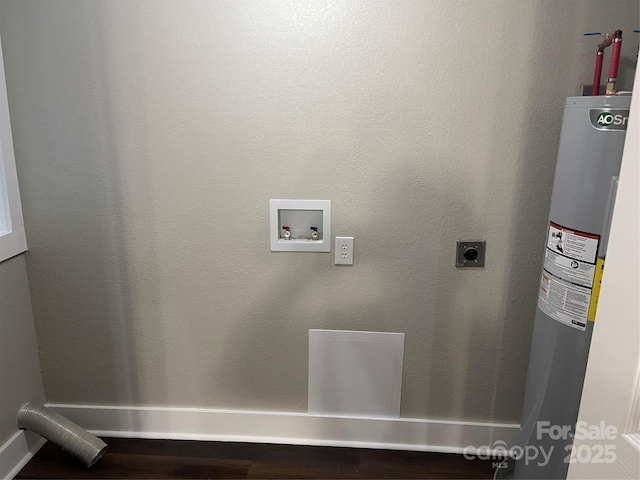 clothes washing area featuring washer hookup, hookup for an electric dryer, and water heater