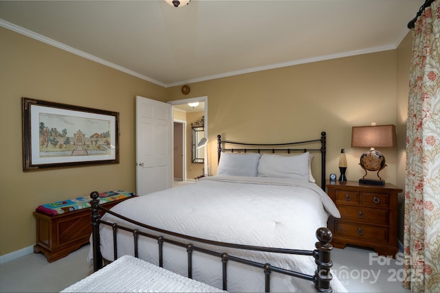 carpeted bedroom with crown molding