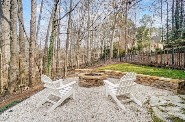 view of patio / terrace featuring a fire pit