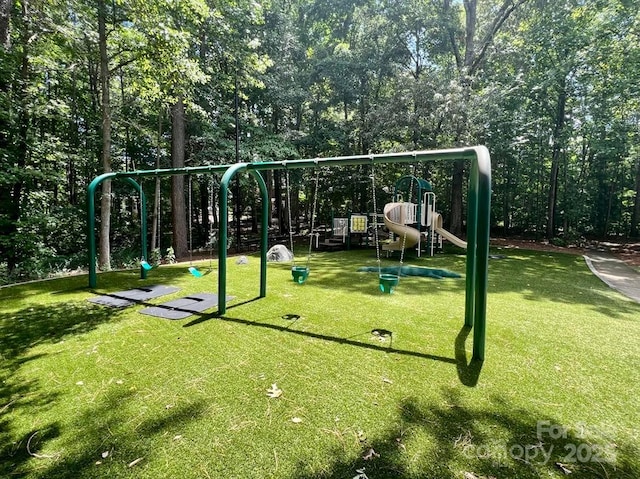 view of playground featuring a lawn