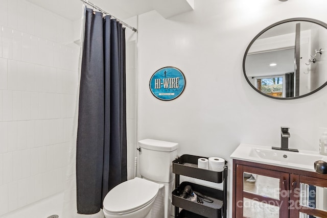 453 Riverview Dr, Asheville, NC 28806 - bathroom featuring vanity, toilet, and curtained shower
