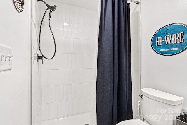 453 Riverview Dr, Asheville, NC 28806 - bathroom with toilet and a shower with shower curtain