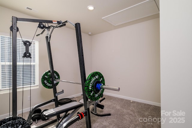 workout room with carpet flooring