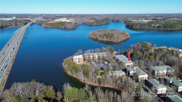 aerial view with a water view