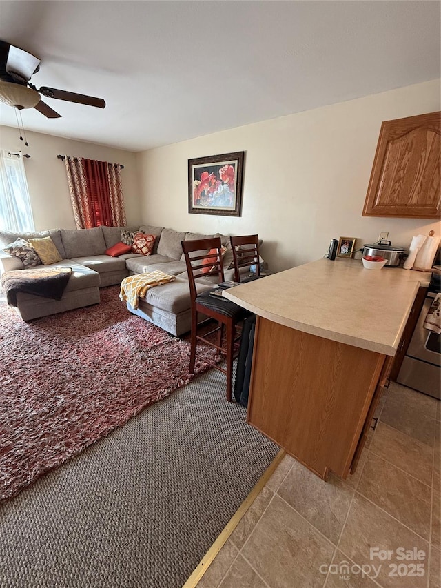 living room featuring ceiling fan