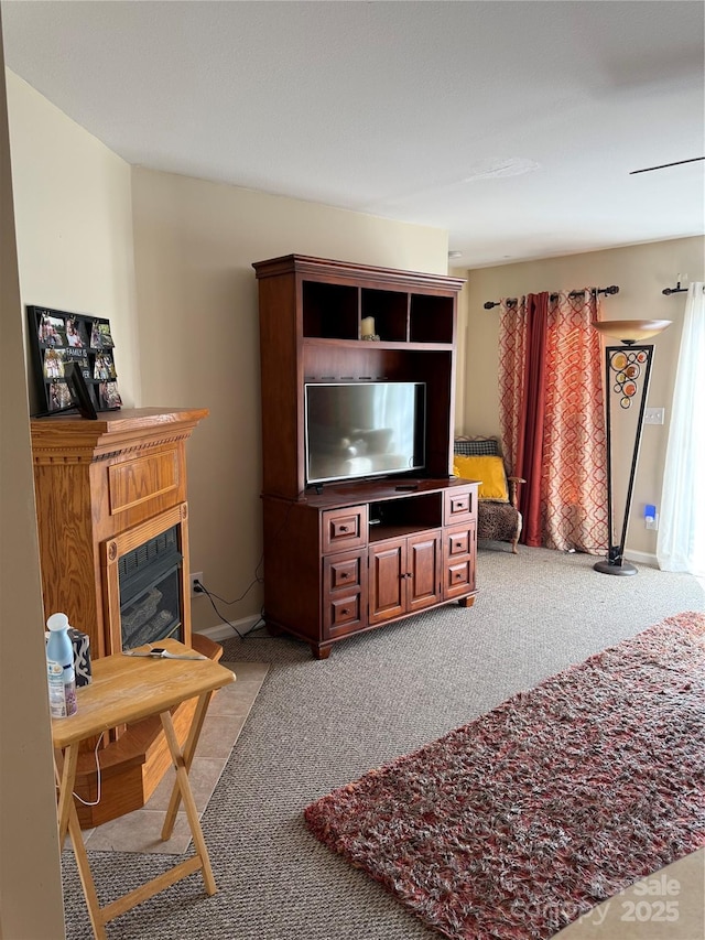 living room with carpet flooring