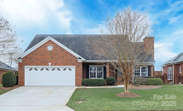 view of front of home featuring a garage and a front lawn