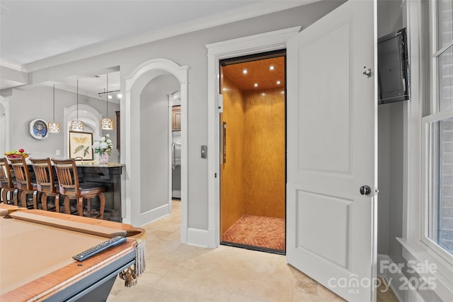 rec room featuring crown molding and billiards