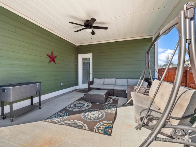 view of patio featuring ceiling fan and an outdoor hangout area