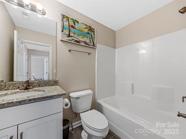 full bathroom featuring vanity, toilet, and shower / bathtub combination