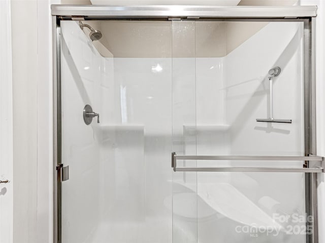 bathroom featuring a shower with door