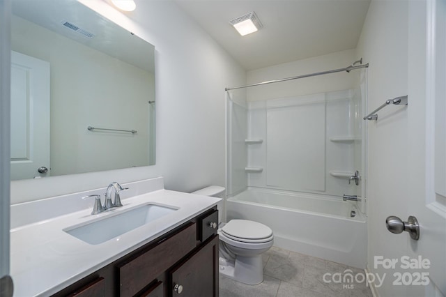 full bathroom with tile patterned flooring, vanity, toilet, and tub / shower combination