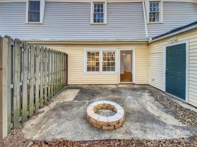 view of patio / terrace featuring a fire pit