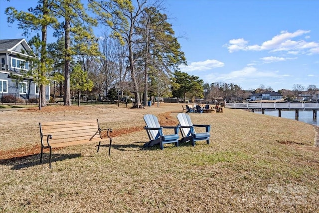 view of yard with a water view