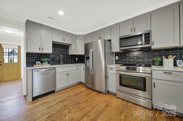 kitchen with sink, gray cabinets, and appliances with stainless steel finishes