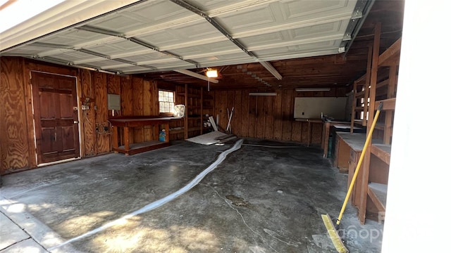 garage with wooden walls