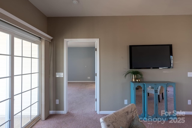 interior space featuring a healthy amount of sunlight and light carpet