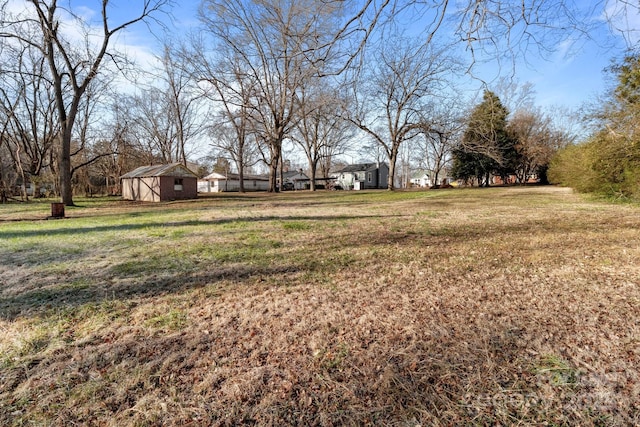 view of yard featuring a storage shed