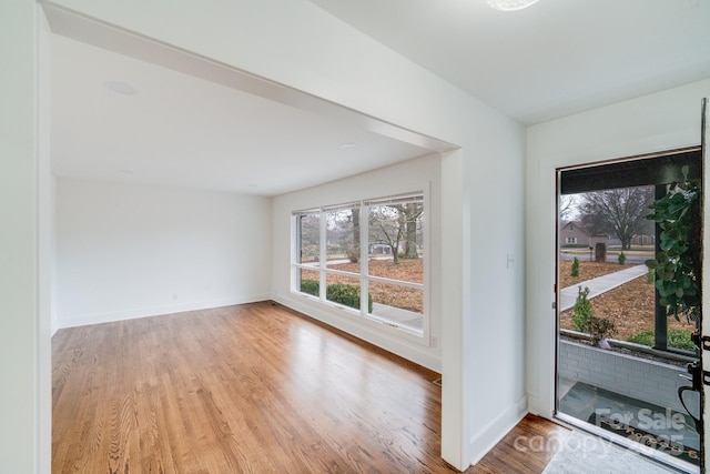 entrance foyer with a fireplace and light hardwood / wood-style flooring