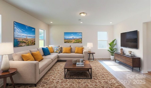 living room featuring light hardwood / wood-style floors