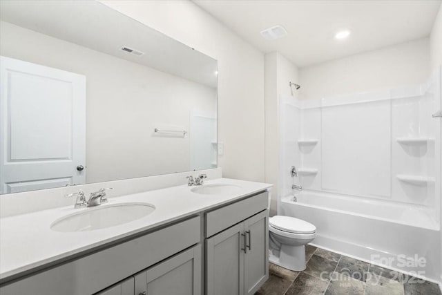 full bathroom with toilet, shower / bathtub combination, and vanity