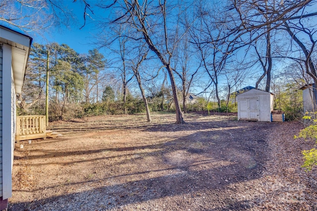 view of yard featuring a storage unit