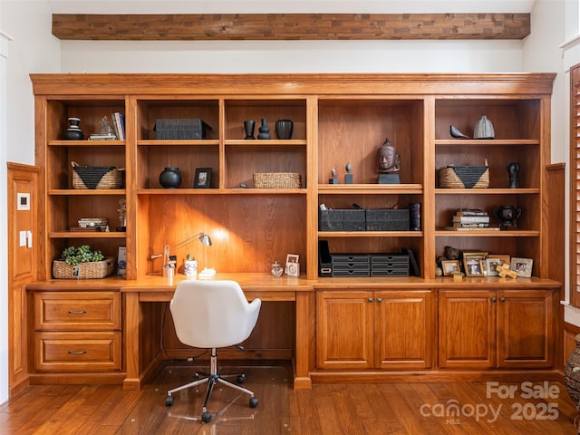 home office featuring dark hardwood / wood-style flooring