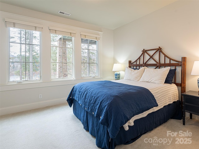 bedroom featuring multiple windows and light colored carpet