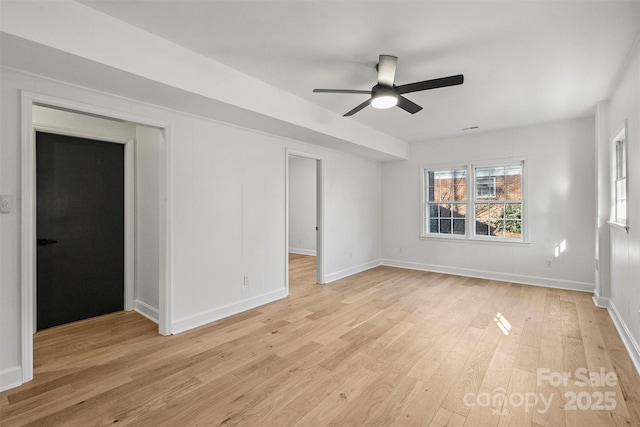 spare room featuring ceiling fan and light hardwood / wood-style flooring