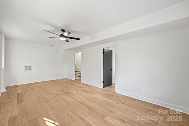 spare room featuring ceiling fan and light hardwood / wood-style flooring