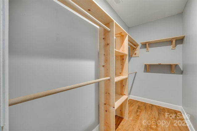 spacious closet with light hardwood / wood-style flooring