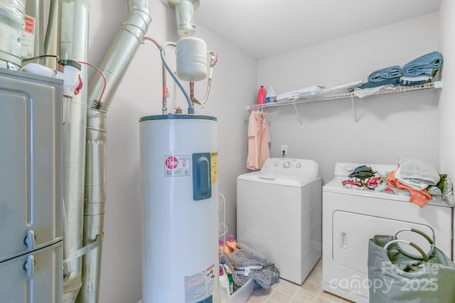 laundry room with laundry area, electric water heater, and separate washer and dryer