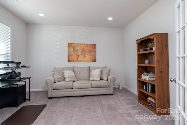 living room with light carpet