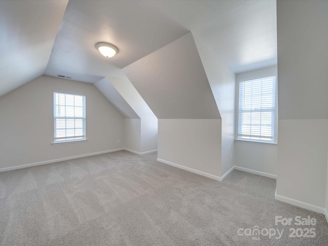 additional living space with light carpet and vaulted ceiling