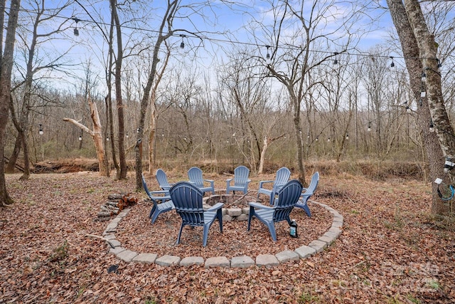 view of yard with an outdoor fire pit