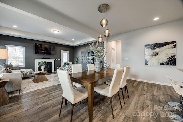 dining area with dark hardwood / wood-style floors