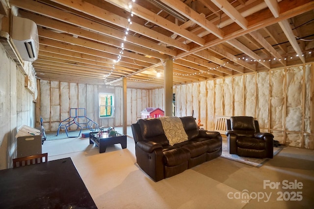 basement with an AC wall unit